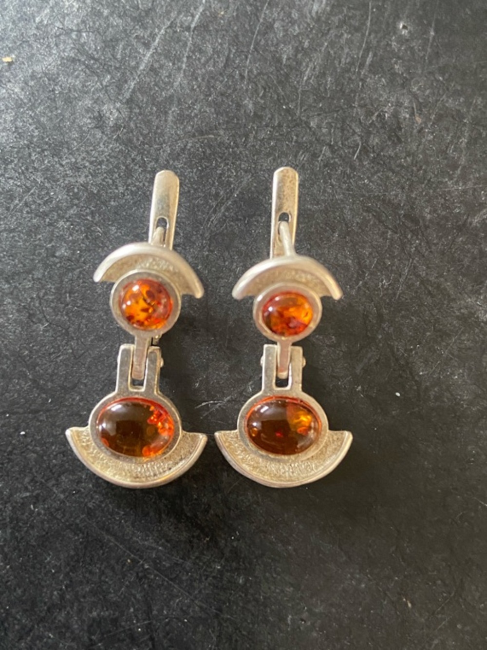 Vintage Sterling Silver Baltic Amber Drop Earrings - 90’s